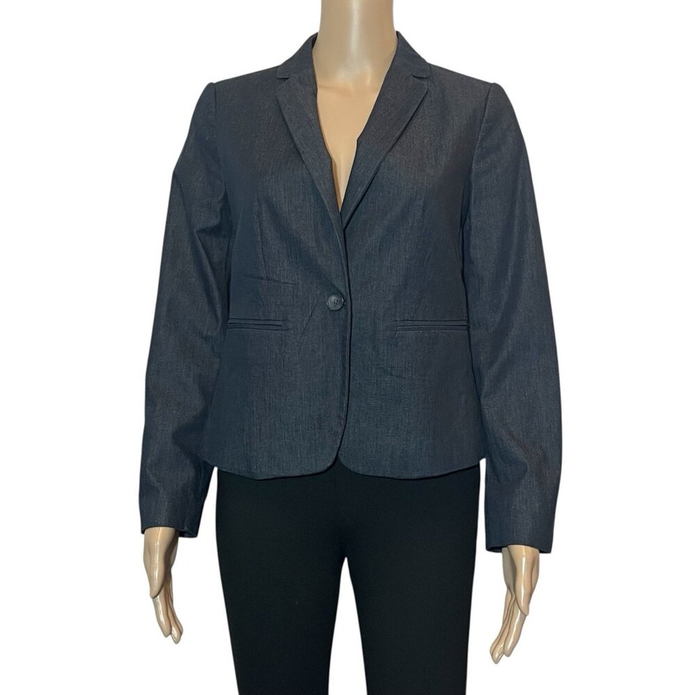 Ann Taylor Women’s Navy Blue Blazer Size 6P Cotton Long Sleeves Lightweight